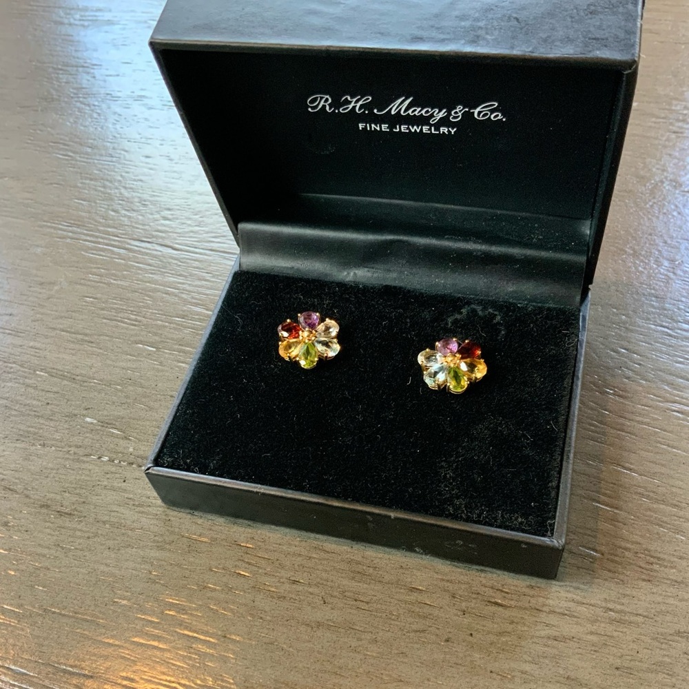 Multi-gemstone & Diamond Flower Earrings